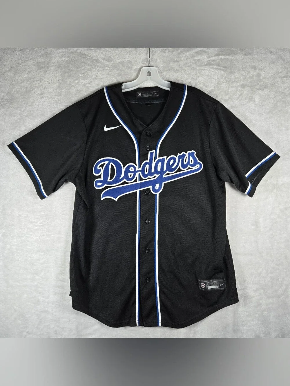Nike Los Angeles Dodgers Button Up Jersey Mens Size Large L Black Lights Out